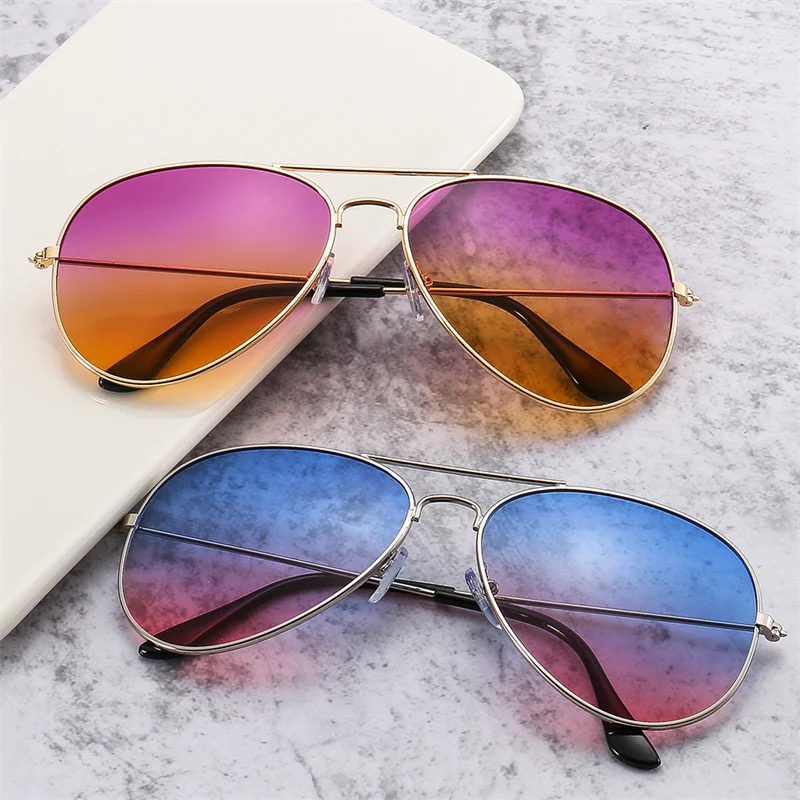 Luxury Brand Double Bridge Aviation Sunglasse Woman Men Alloy Frame Polit Ocean Gradient Lens Sun Glasses Female Male Eyewear