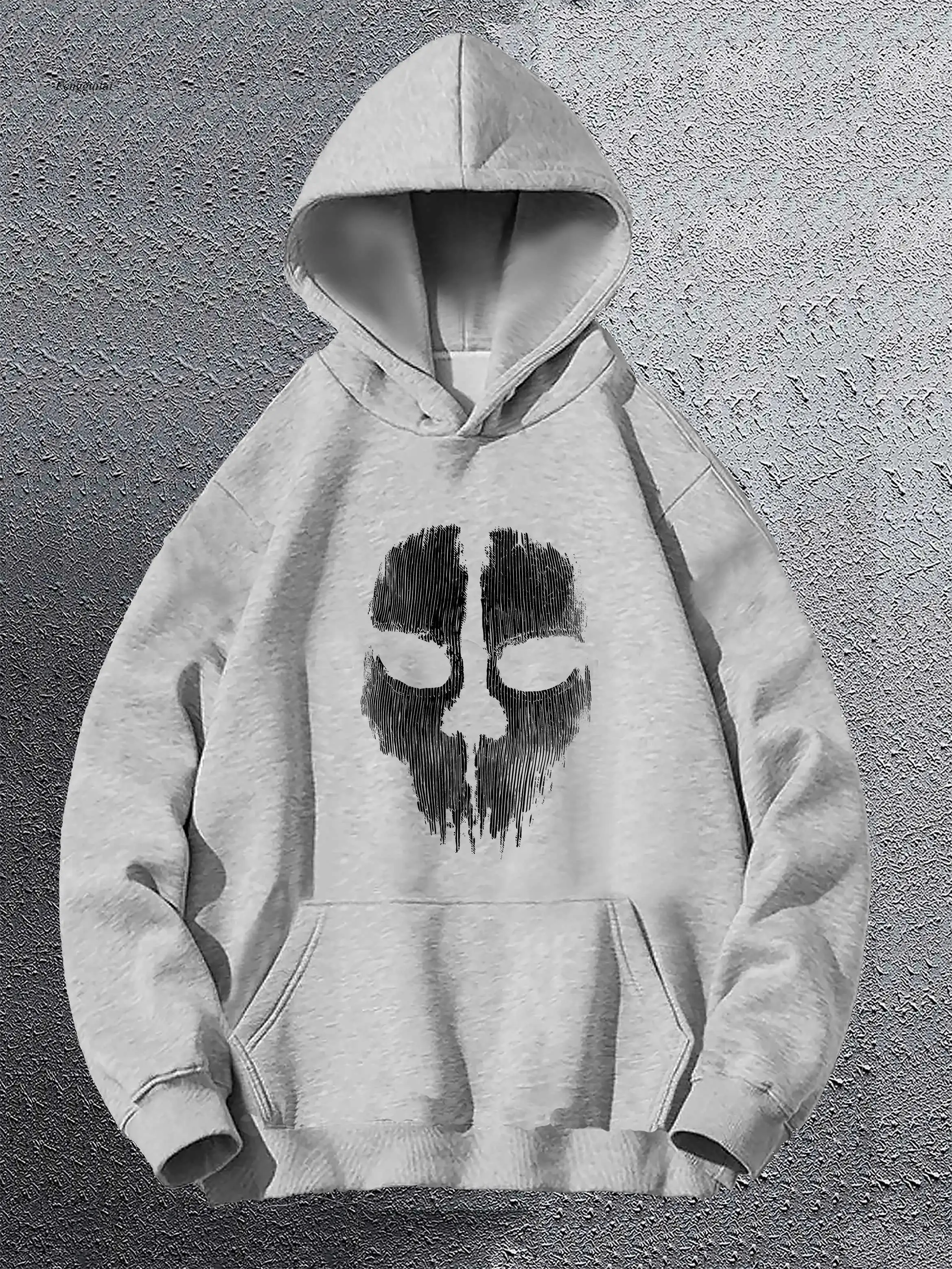 Sweat à capuche imprimé crâne, sweats à capuche cool pour hommes, pull décontracté avec poche kangourou pour l'hiver et l'automne