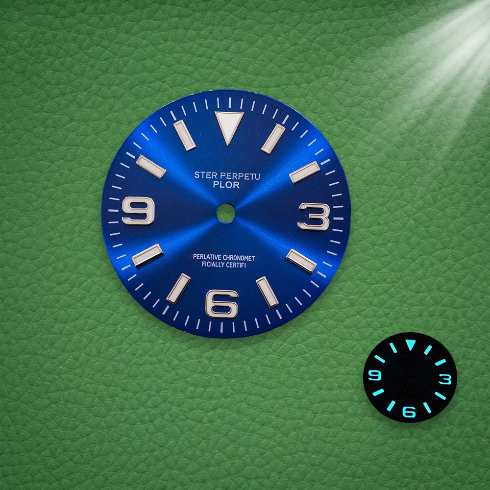 S Logo Dial 28.5mm E/xplorer NH35 Sunray  Dial Ice Blue Luminous Dial Fit NH35/NH36 Movement Watch Modification Accessories view 5