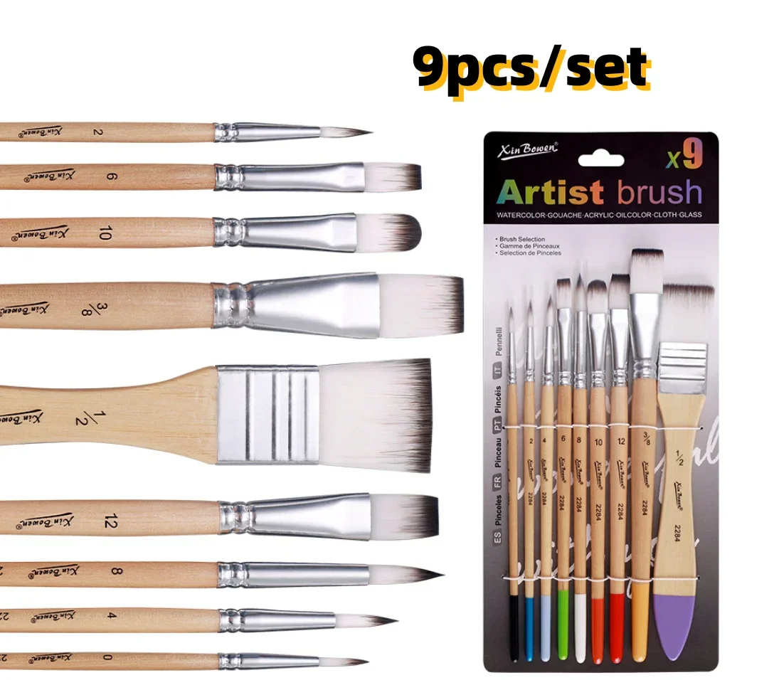 9pcs/set Nylon brush set, art supplies, beginner art wall painting, watercolor, oil painting, acrylic paint board brush tools