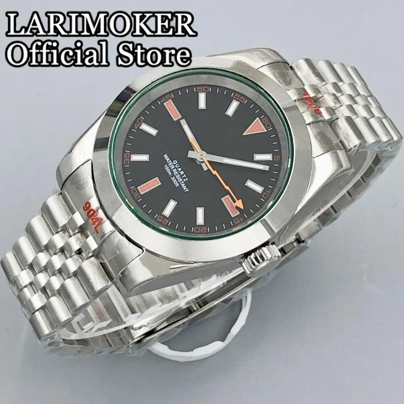 LARIMOKER 36 مللي متر/39 مللي متر الياقوت الزجاج الفولاذ المقاوم للصدأ ساعة مع حزام الرجال روندا 515-24H حركة الكوارتز ساعات مقاومة للماء