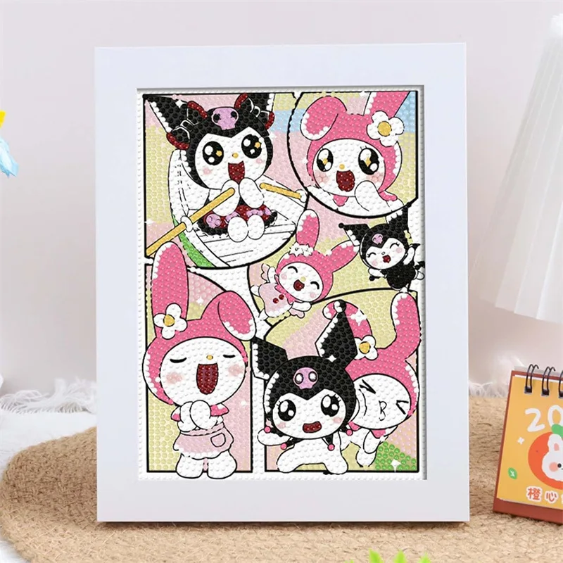 Sanrio Hello Kitty Handmade Diy Framed Diamond Painting Kitty Full Diamond Children Crystal Bright Diamond Artwork Best Gift