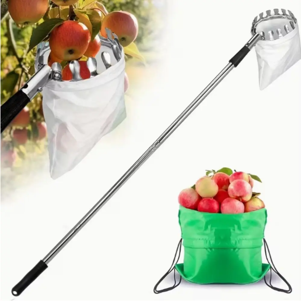 Stainless Steel Fruit Picker Machine Telescopic with Basket Fruit Picking Tools Labor-saving Detachable