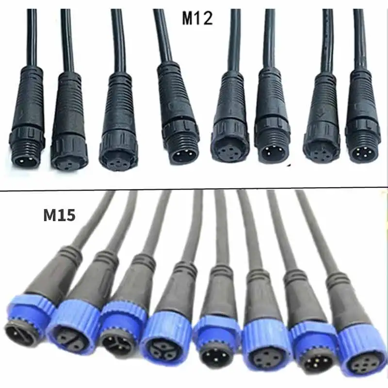 Waterproof M12 M15 M16 Dockign Wire Nylon 2 3 4 5 Pin Connector Cable Solar Light Power Cord Male Female Plug Extension Line