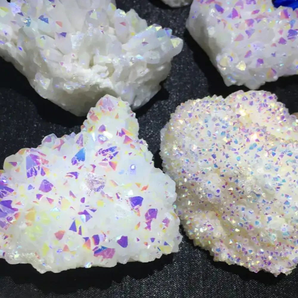 1Pc Angel Aura Rainbow White Cluster Quartz Mineral Specimen Natural Crystal Reiki Stone Healing Home Decor Fengshui Meditation