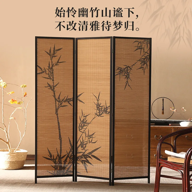 partition screen teahouse national style bamboo shadow theme decorative wall background tea room bamboo enclosure balcony