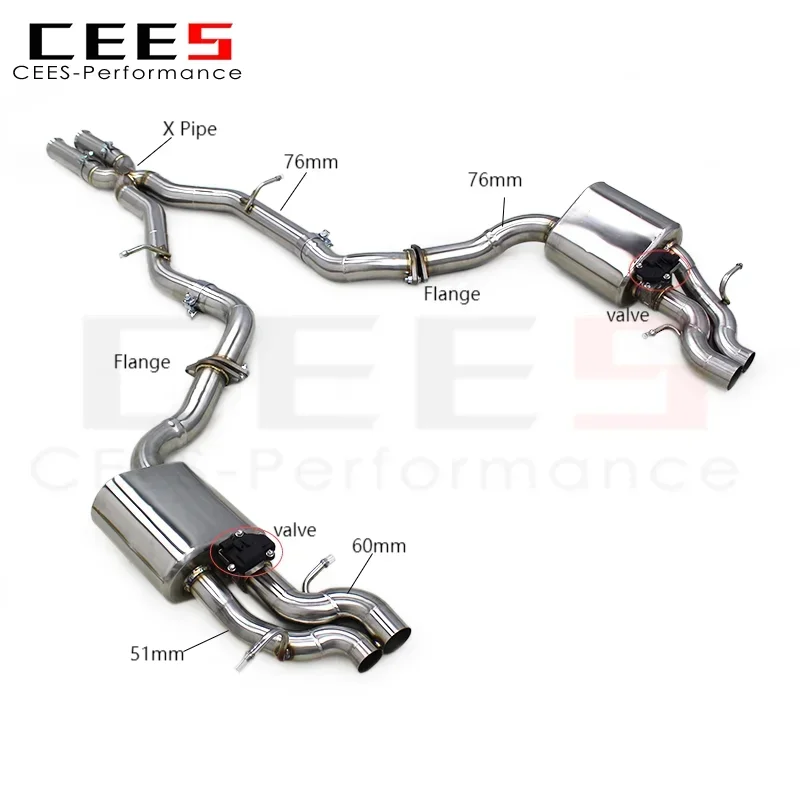 CEES Custom Valve Catback Exhaust for Mercedes-Benz S63 AMG W222 5.5T 2014-2020 with Four Doors Stainless Steel Exhaust Pipes