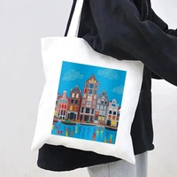 London Madrid Cairo Shoulder Bag Budapest Venice Sydney Watercolor Women's Canvas Handbag Handbag Environmental Shopping Bag