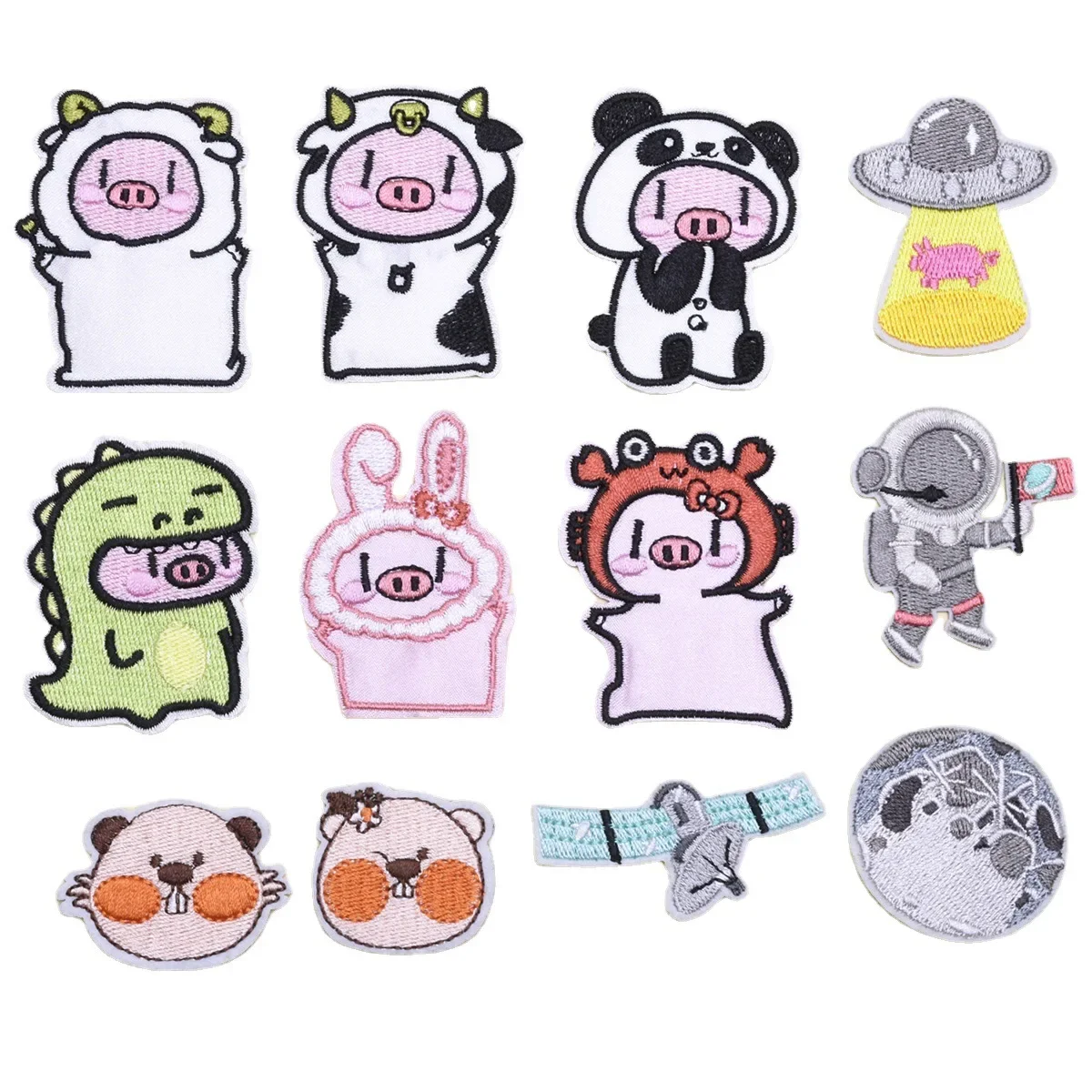 Piggy Embroidery Iron-On Patch - Cute Twisted Tail Self-adhesive Sticker for DIY Clothing Luggage, Tiny Animal Design Bag Decor