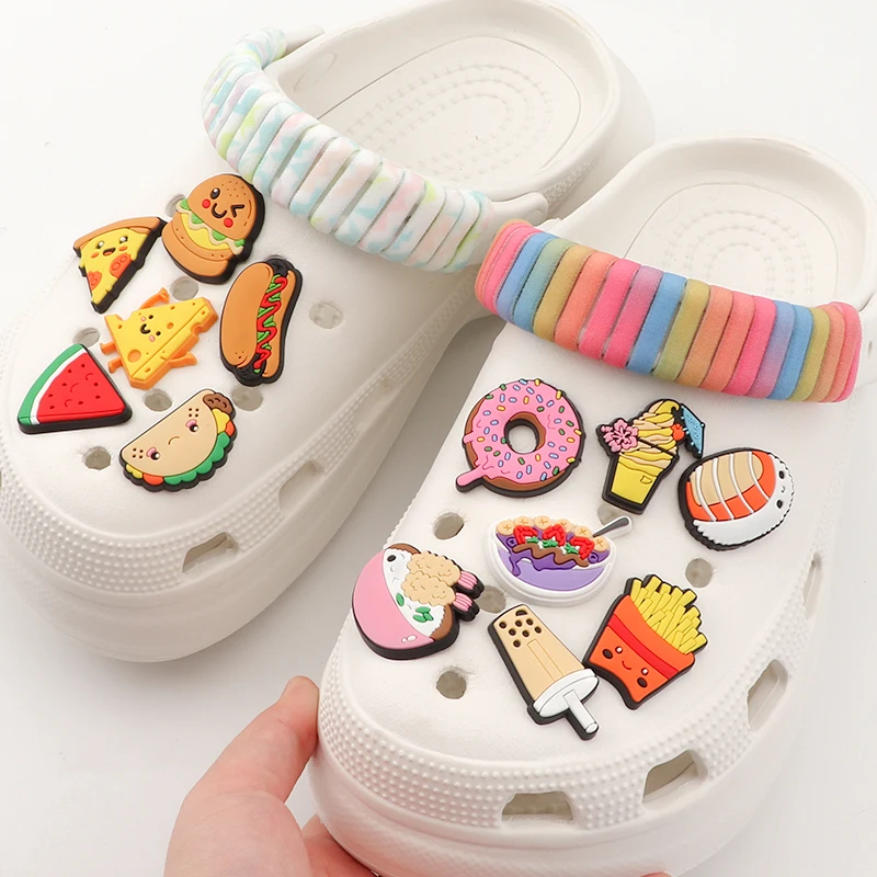 1 Pcs Cute Food Shoe Charms PVC Slipper Decoration Donut Coffee Detachable Child Sandals Accessories Button for Kids Hole Shoes