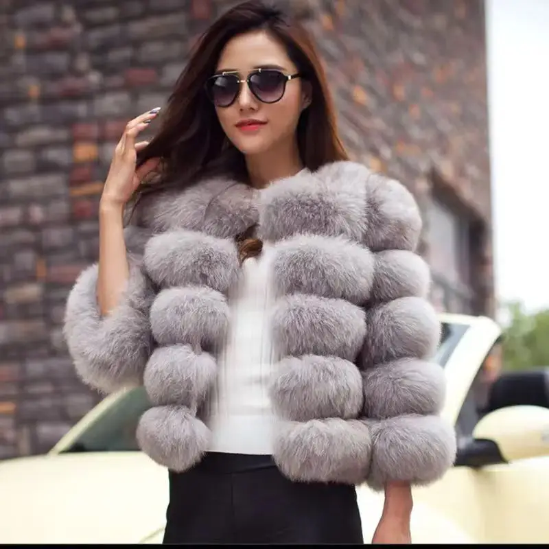 Women's Fashion faux fur coat super hot Autumn Winter women short Faux fox fur fluffy jacket high quality Ladies furry coats A6