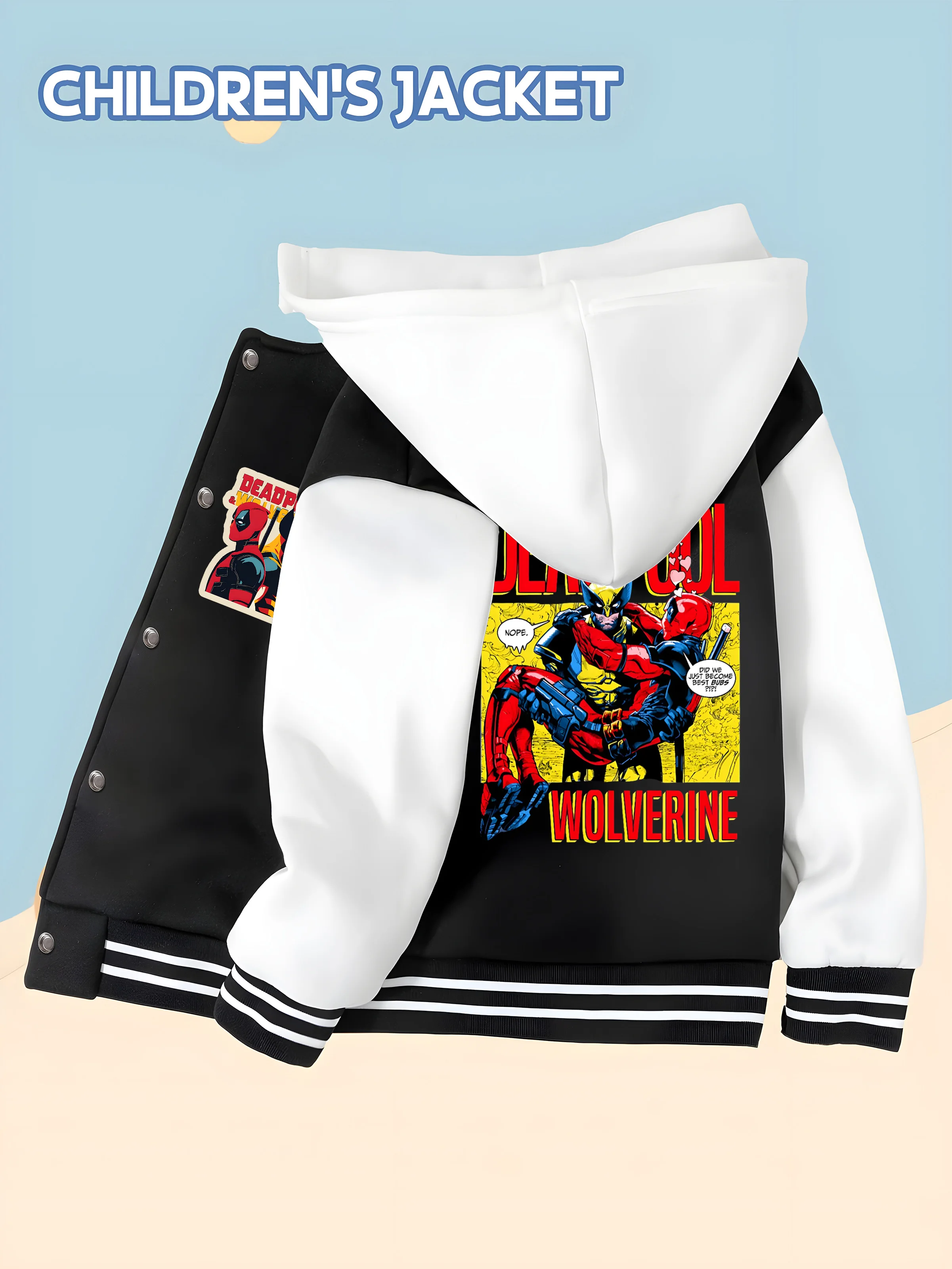 

MINISO Marvel Boys Baseball Jacket - Cute Hulk, classic black and white, soft fabric, warm and comfortable, fashionable, machine