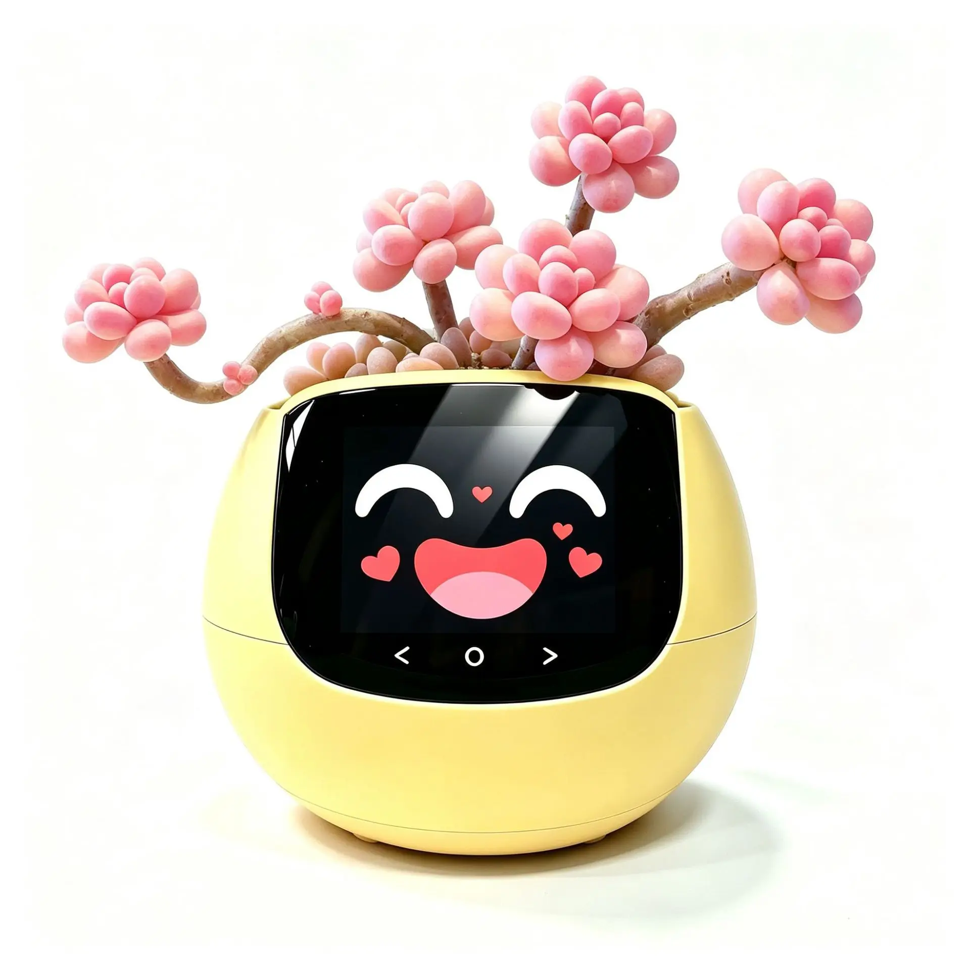 Cute Smart Intelligent Plant Pot Multifunctional Temperature Humidity Light Water Level Sensor Display Desktop Home Office Decor