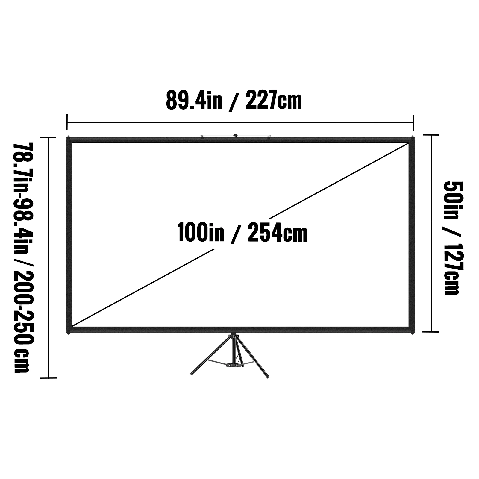 VEVOR Schermo Cinematografico per Esterni, 254cm Schermo per Proiettore, HD 16:9 Schermo del Proiettore Portatile con Supporto Treppiede in Alluminio, Grandangolo di 160 Gradi, per Casa, Cattedrale