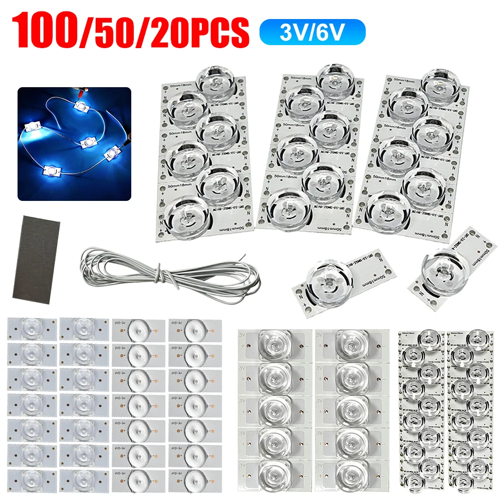 

20/50/100PCS 3/6V SMD Lamp Beads with Optical Lens Fliter for 32-65 LED TV Repair with 2M Wire Led Light Strip Parts Accessories