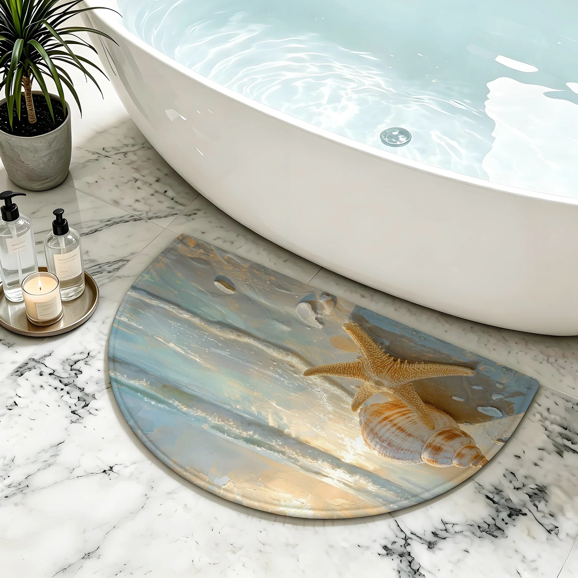 3D Printed Half round Flannel Floor Mat Slow Rebound Sponge Water Absorbing Household Door Mat Bathroom Anti-Slip