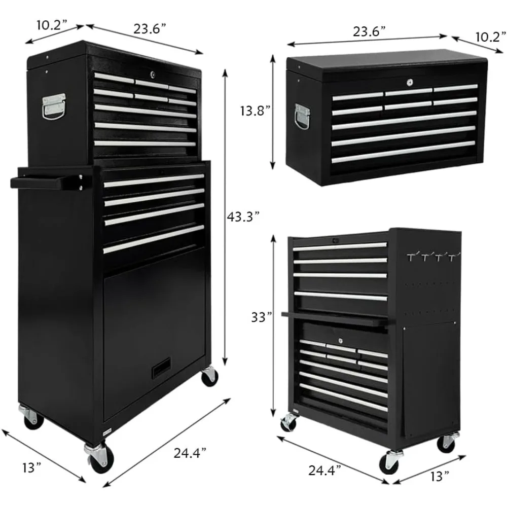 صندوق أدوات دوار، منظم صندوق أدوات 13 درجًا بعجلات، خزانة تخزين كبيرة للأدوات مع أدراج منزلقة، سعة عالية #3