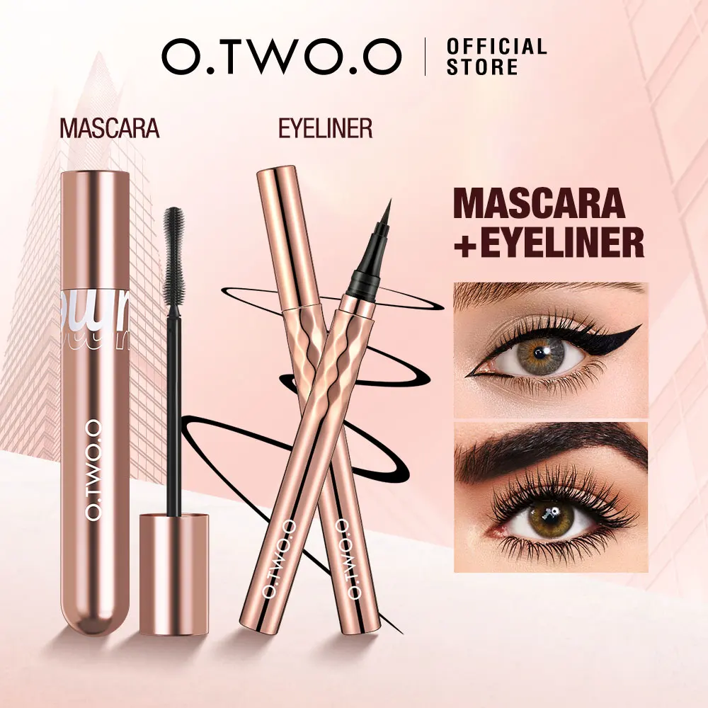 O.TWO.O Rímel Delineador Preto Líquido À Prova D 'Água Fibra de Seda Curling Volume Cílios Grosso Alongamento Conjunto de Maquiagem para os Olhos de Longa Duração