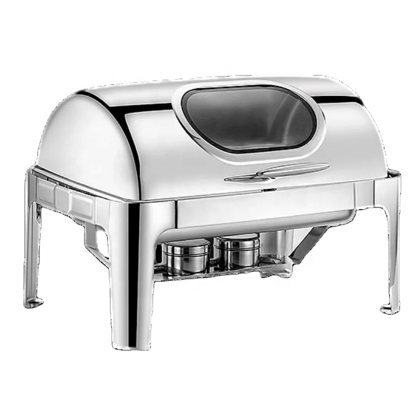 

Stainless Steel Roll Over Cover Chafing Dishes High Quality Economy Roll Top Chaffers Heater Food Warmer Custom Wholesale