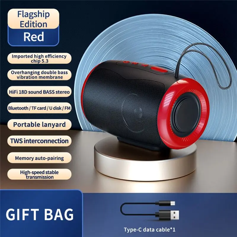 AA60 Portable Bluetooth Speaker Waterproof IPX5 Hifi Sound Party Speaker with FM for SD USB Aux Modes Outdoor Red