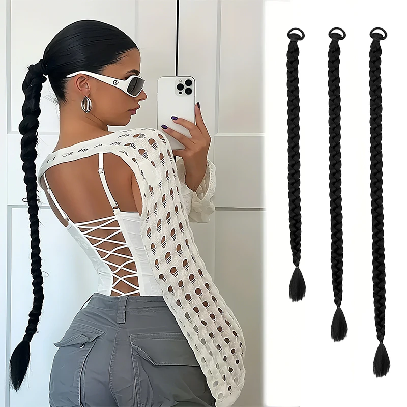 Estensione dei capelli sintetici a coda di cavallo intrecciata lunga, design dell'attaccatura dei capelli ad alta elasticità, opzioni di lunghezza multiple, accessori per coda di cavallo