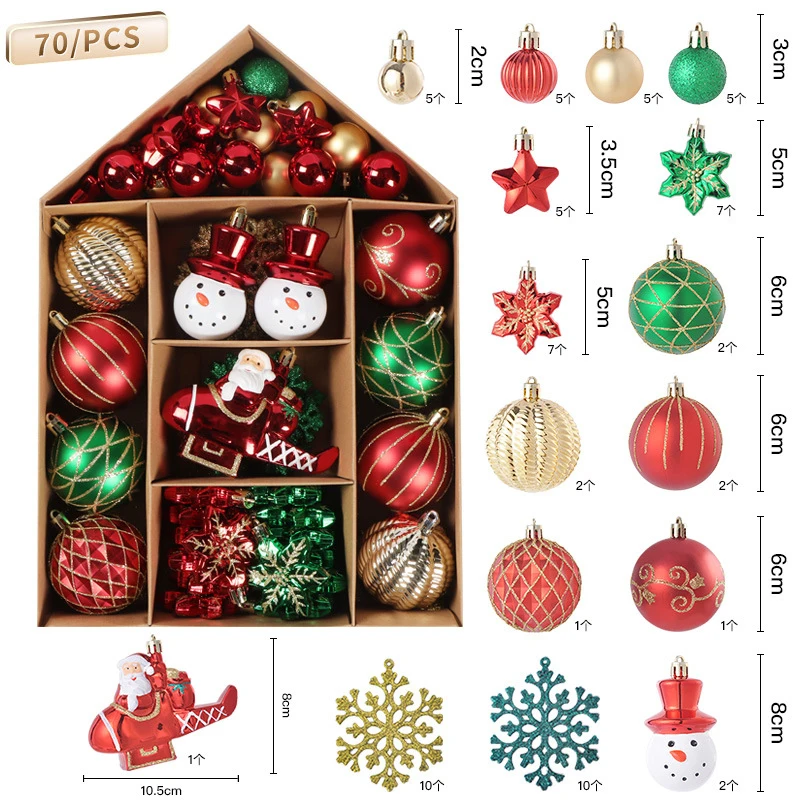 

70Pcs Christmas Ball Ornaments Snowflake Snowman Star Xmas Tree Hanging Pendants Noel Navidad Home Decoration 2024 New Year Gift