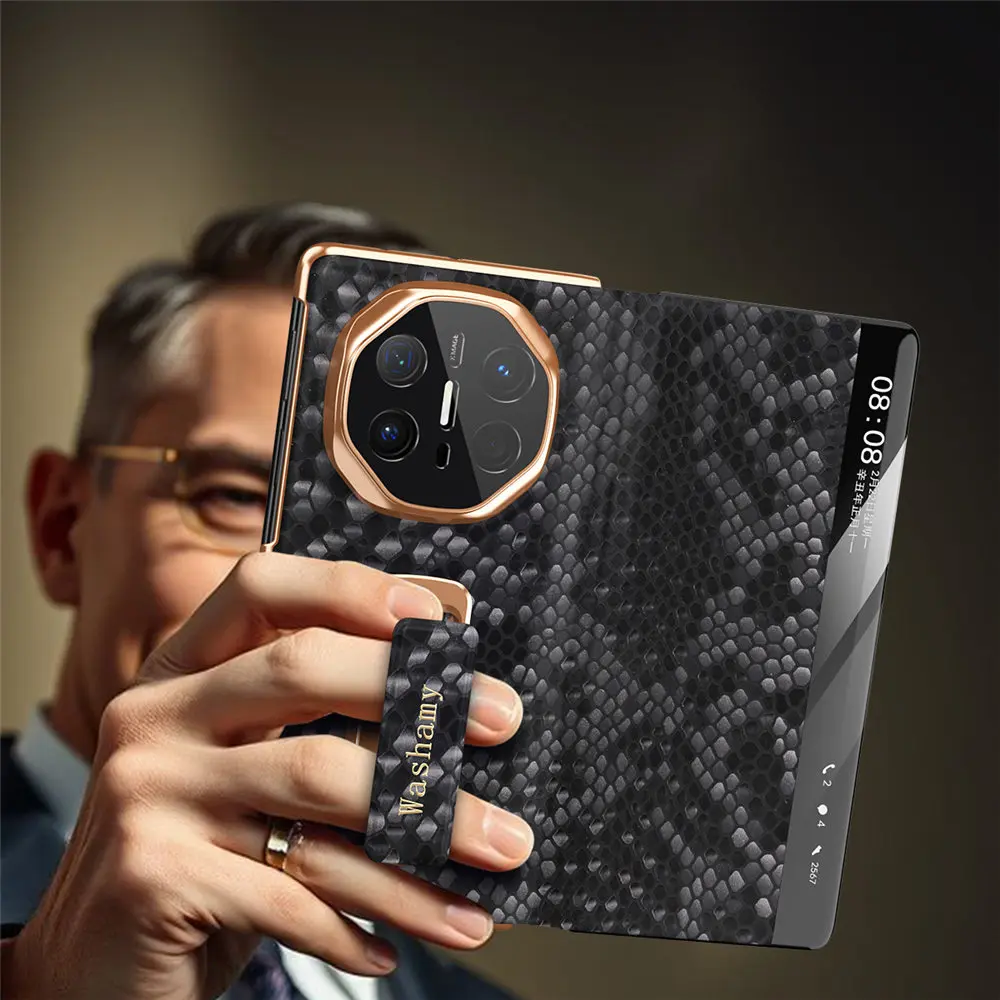 حافظة فليب من جلد البقر الطبيعي الفاخر بنمط الثعبان لهاتف هواوي ميت X6