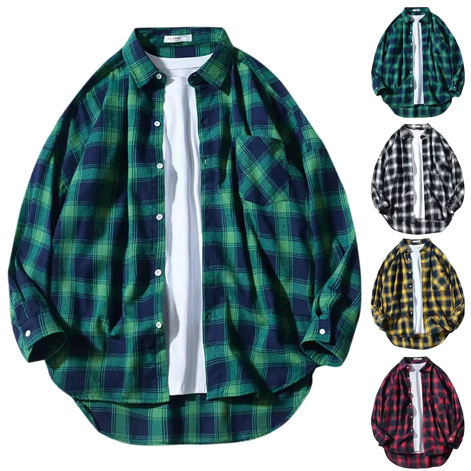 Mens Latticet Lapel Long Sleeve Shirt Elegant Classic Fit Office Wear Men'S Shirt roupas masculinas