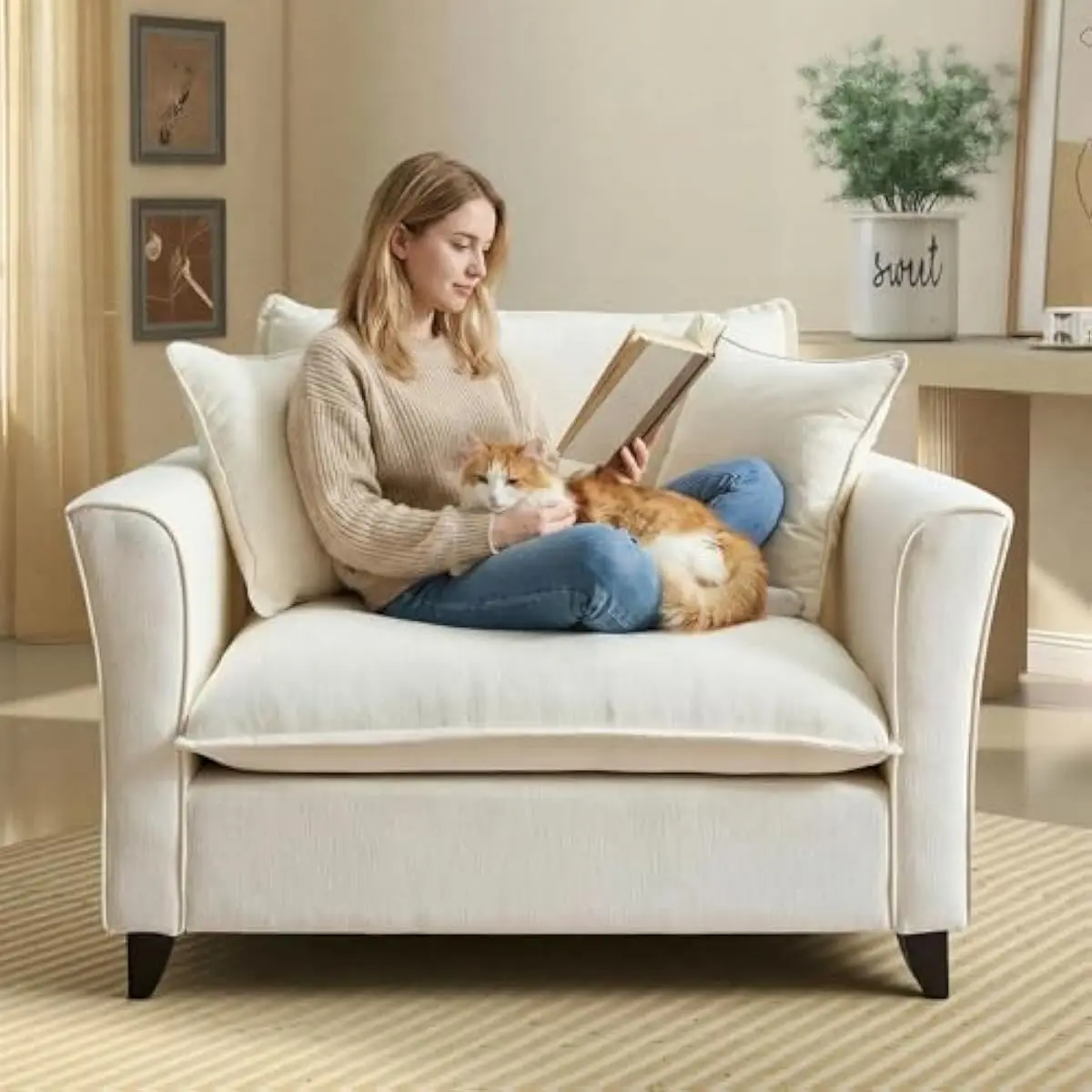 46.9 inch wide chenille upholstered accent chair with removable washable covers foam and pocket spring cushioning rubberwood leg