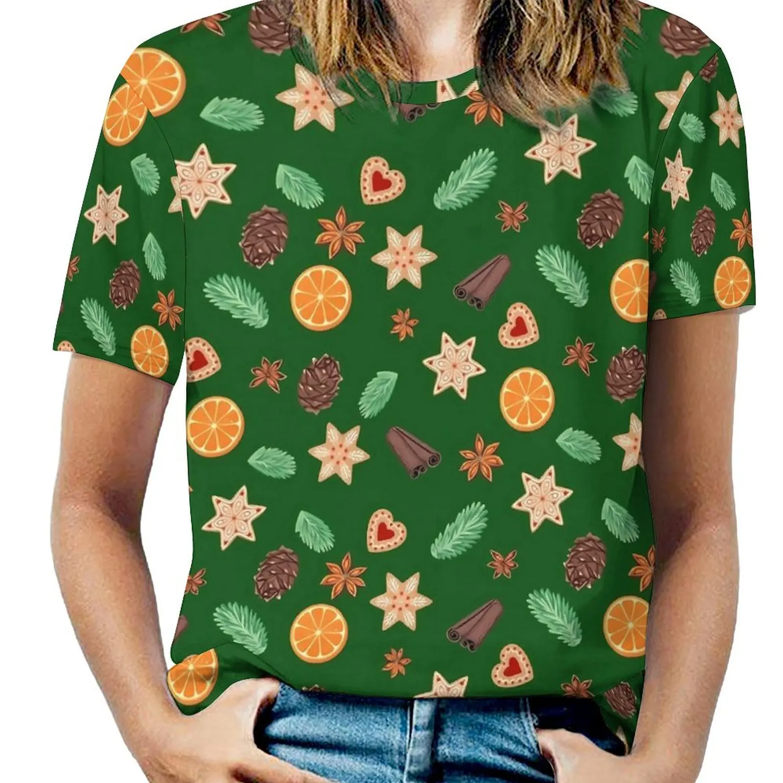 Christmas Pine Cones T-Shirt O Neck Festive Fall Print Oversized T-Shirts Short Sleeve Basic Tees Womens Sexy Graphic Clothing