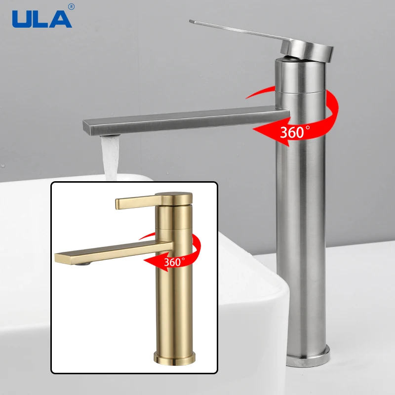 

Матовый смеситель для ванной комнаты ULA, высокий смеситель для раковины в ванной комнате, смеситель для горячей и холодной воды, поворот на 360 градусов, смеситель, кран