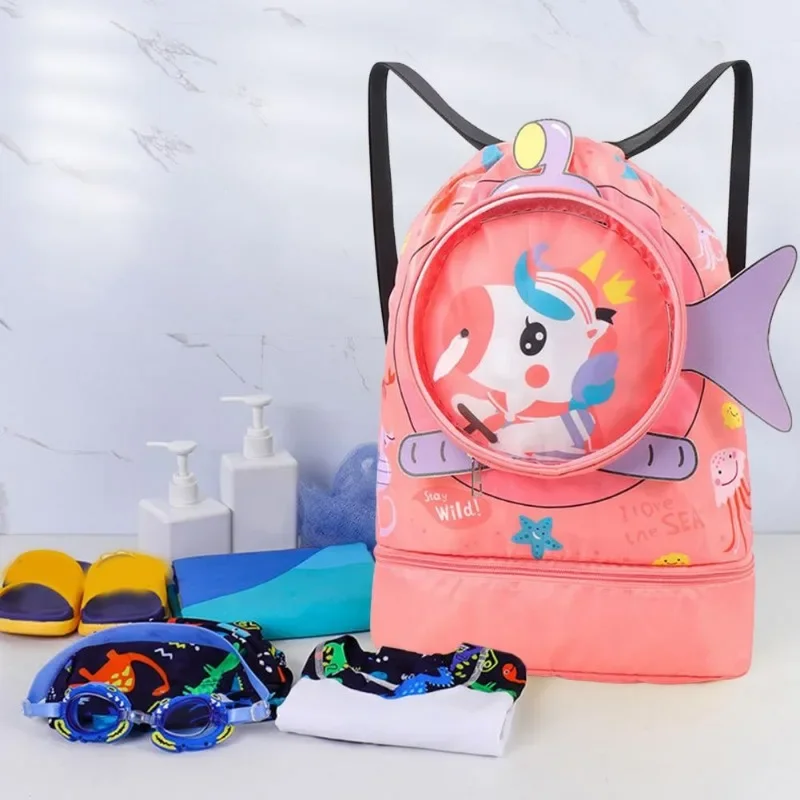 Swimming Bag Waterproof Wet and Dry Cartoon Print Beach Pool Gym Bag Waterproof Sports Storage Backpack with Shoe Compartment