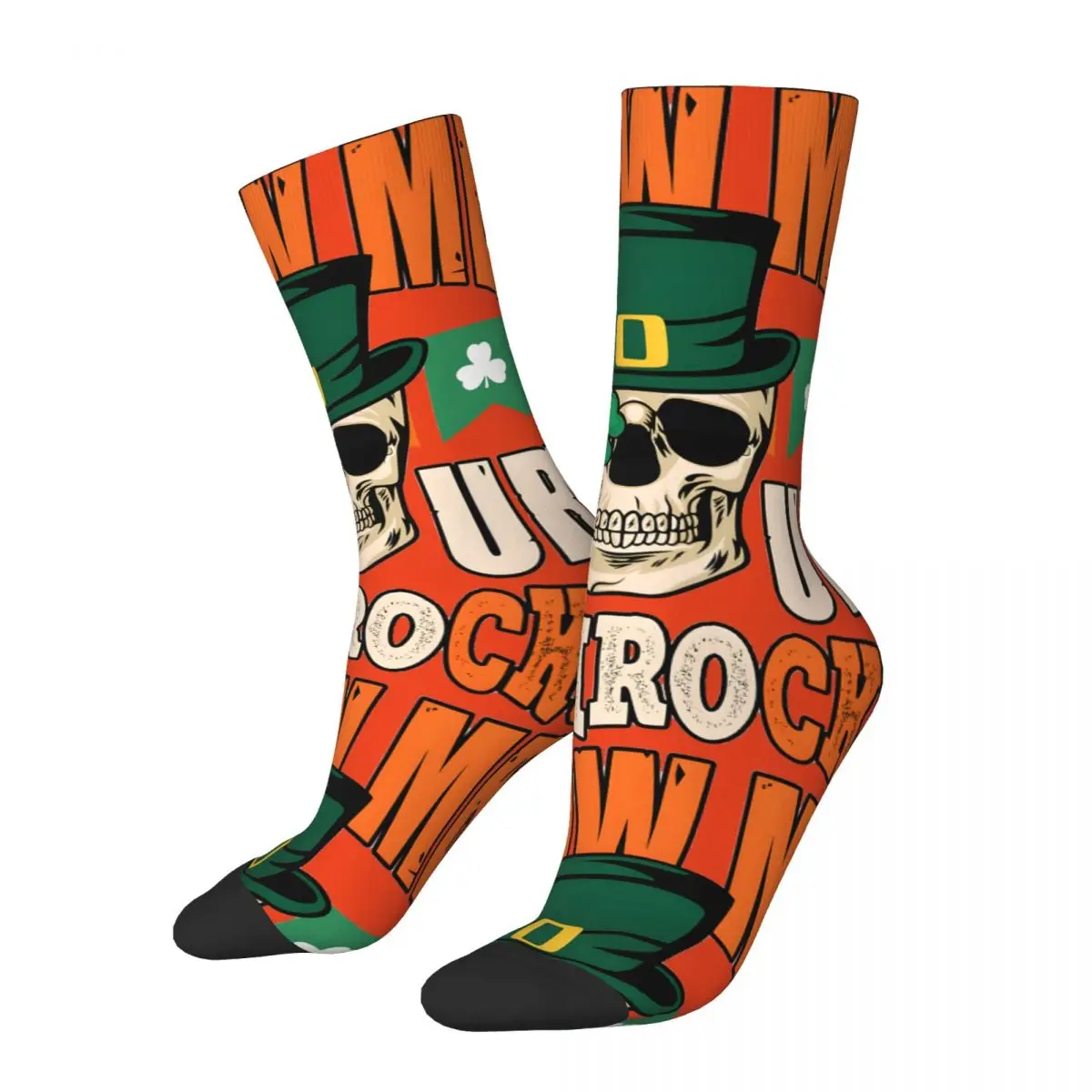 Funny Crazy compression Show Me Sock for Men Hip Hop Harajuku St. Patrick's Day Irish Shamrock Happy Seamless Boys Crew Sock