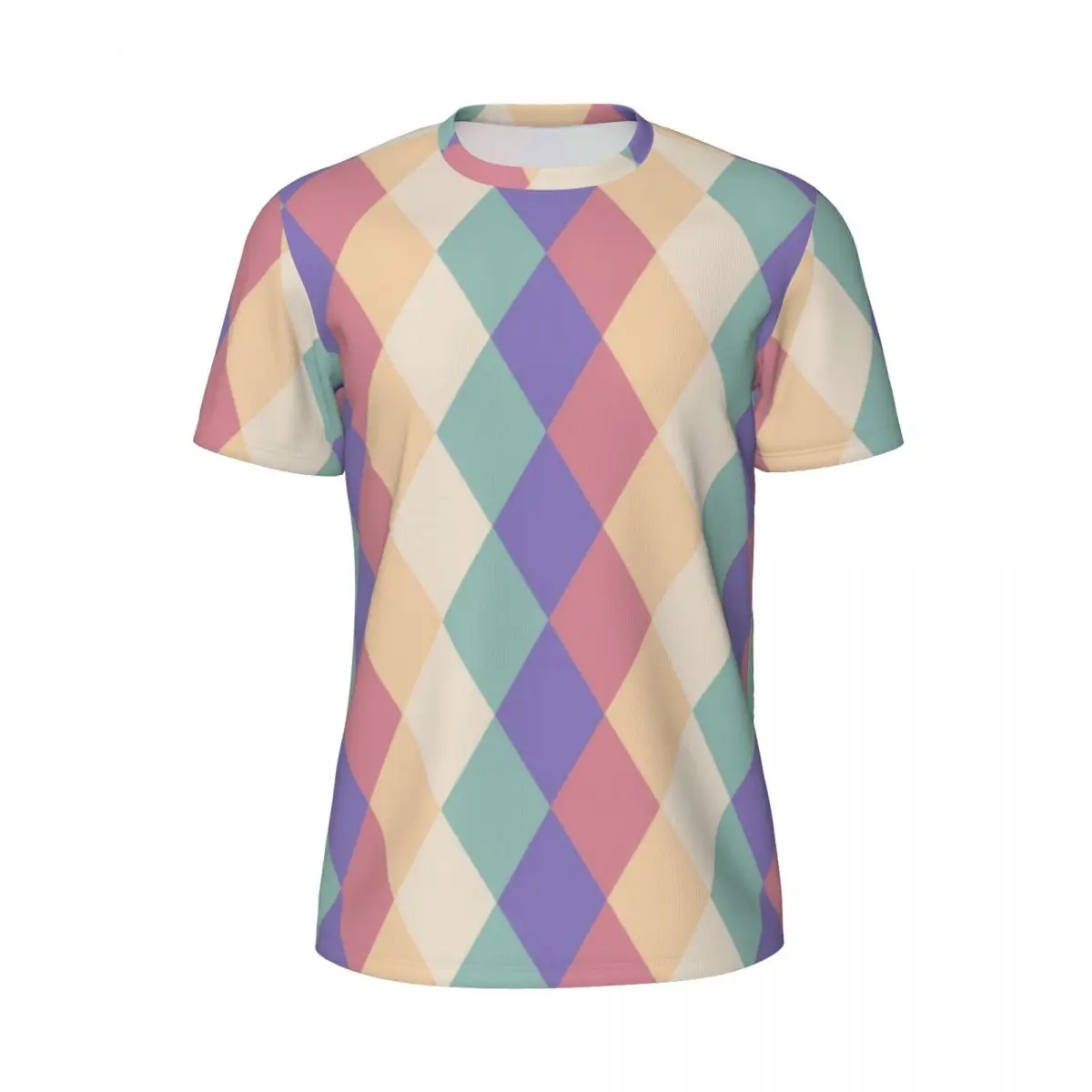 Colorful Nordic Pattern Gym T-Shirt Summer Diamond Geometric Print Y2K Basic T-Shirts Hippie Tshirt For Men Design Tees Big Size