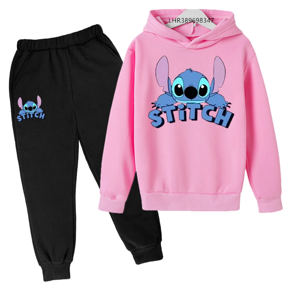 Pink Stitch children's hoodie+pants clothing Suitable 3-12 years Boys girls set sweatshirt Autumn winter Anime print outerwear