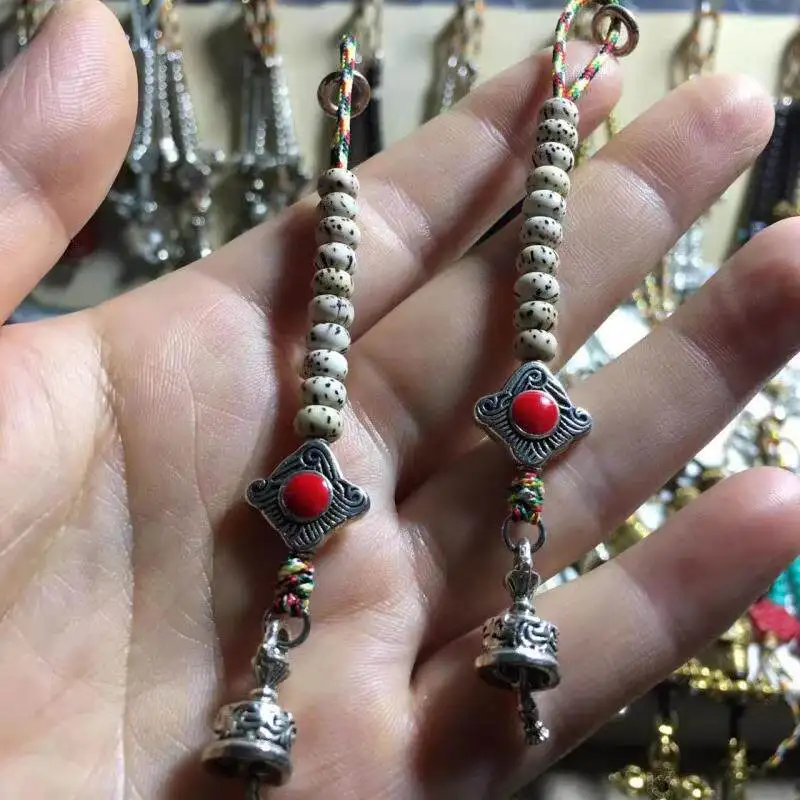 Tibetan Silver Alloy Bell Vajra Counter 108 Star Moon Bodhi Bead Side Hanging Pendant Decoration Handmade Unisex Top Great Gift view 5