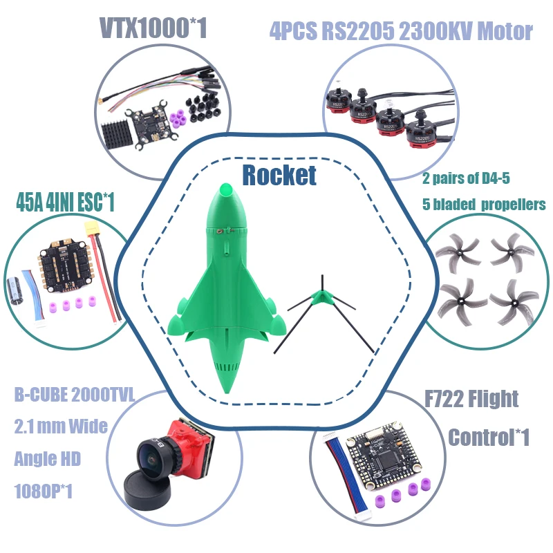 B-CUBE Rocket 5 pollici FPV Drone Kit telaio in fibra di carbonio Drone da corsa Quadcopter Freestyle INAV Beatflight F722 Ardupilot PX4 Volo
