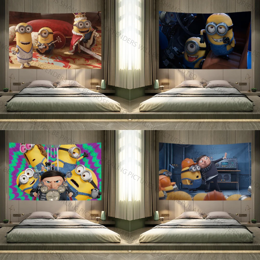 Cartoon Cute M-Minions-ES Tapestry Decoration Party Background Hanging Cloth Bedroom Tapestry Room Decor Aesthetic