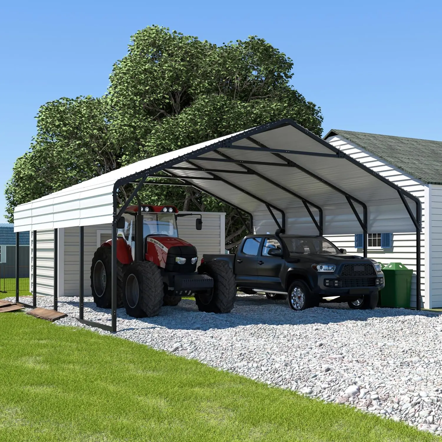 20' x 20' Heavy Duty Canopy for Garage, Outdoor Metal Carport Canopy, Car Garage Shelter with Innovative Assembly Metal, Custom
