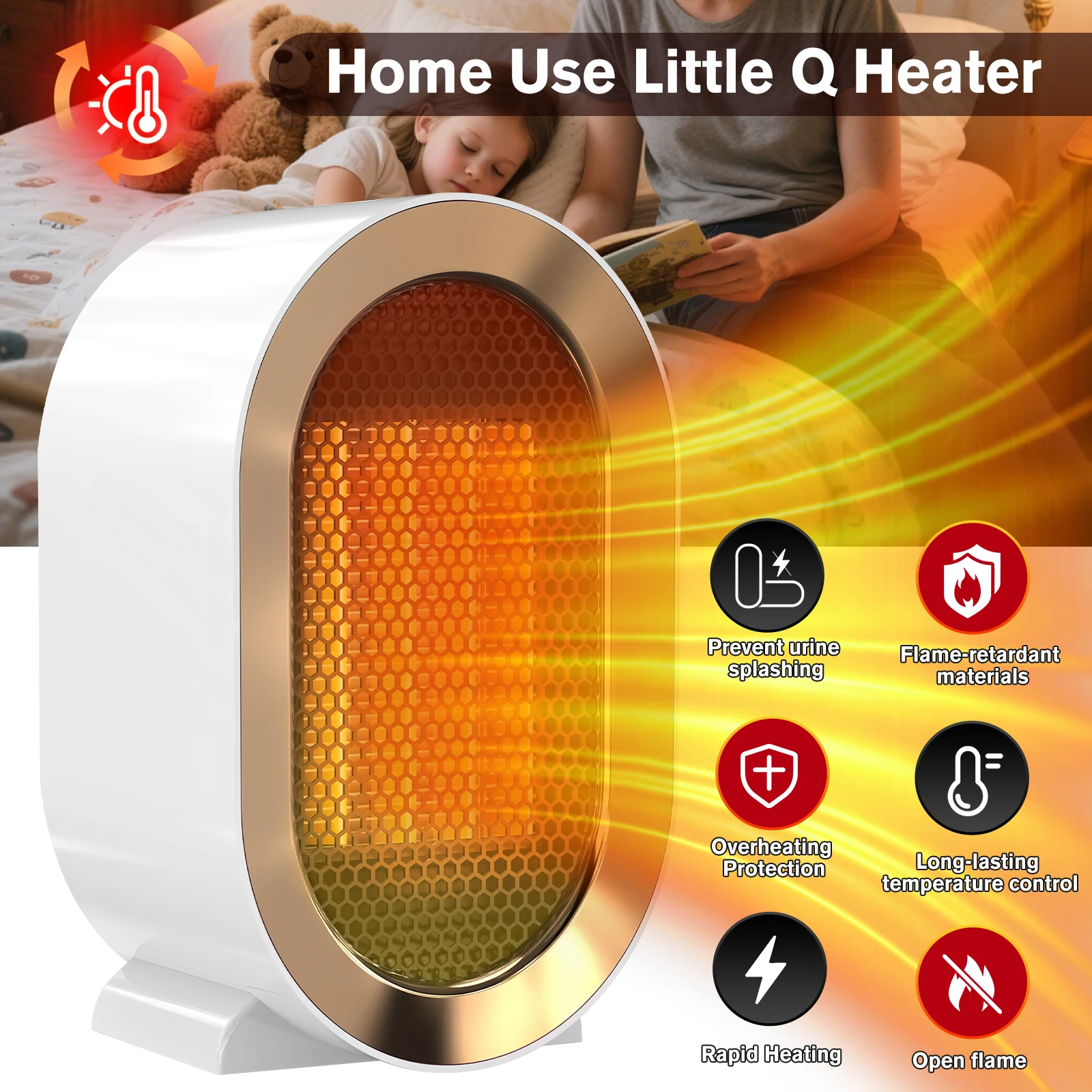 Portable Electric Heater Fast Heating Overheat Tip-over Protection Desktop