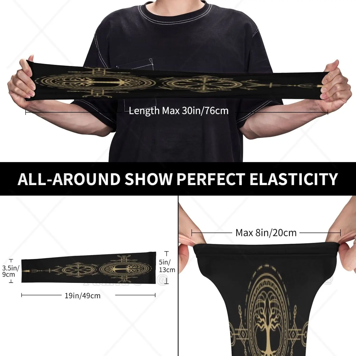 Viking Black Crow Scandinavian Runes Arm Sleeves Uv Protection Sun Unisex Sport Ice Silk Sleeves