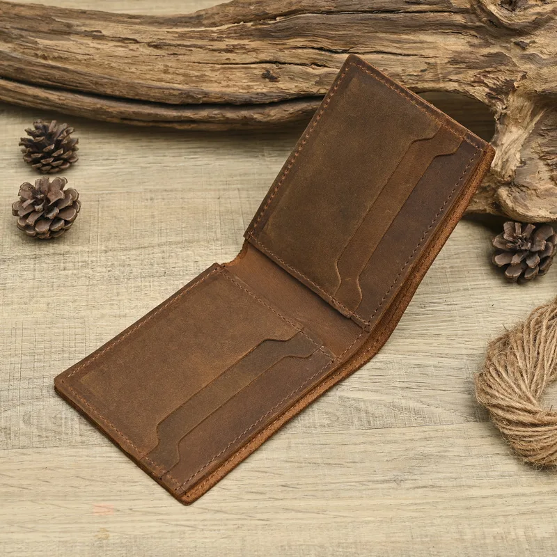 LD-Crazy Horse Leather Wallet Retro Style Horizontal Men's Wallet Minimally Used Genuine Leather 4-car Card Bag