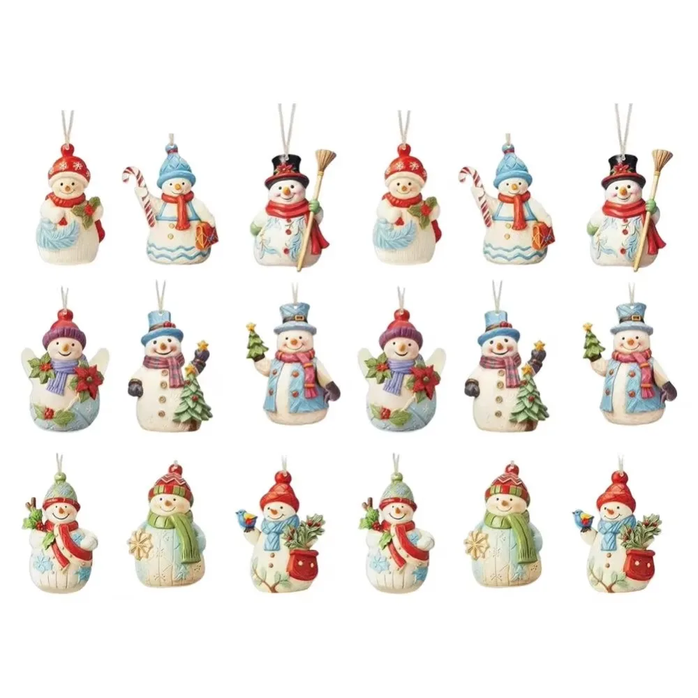 

18Pcs Painted Design Wooden Snowman Pendant Cartoon Style with Lanyard Christmas Hanging Ornament Versatile Decorative Set
