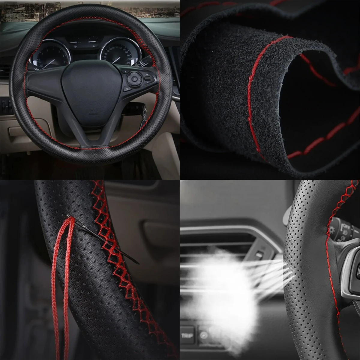 

Neutral Leather Car Steering Wheel Cover with Needlework DIY Weaving 38cm Anti-Slip Steering Wheel Protective Cover Handmade DIY