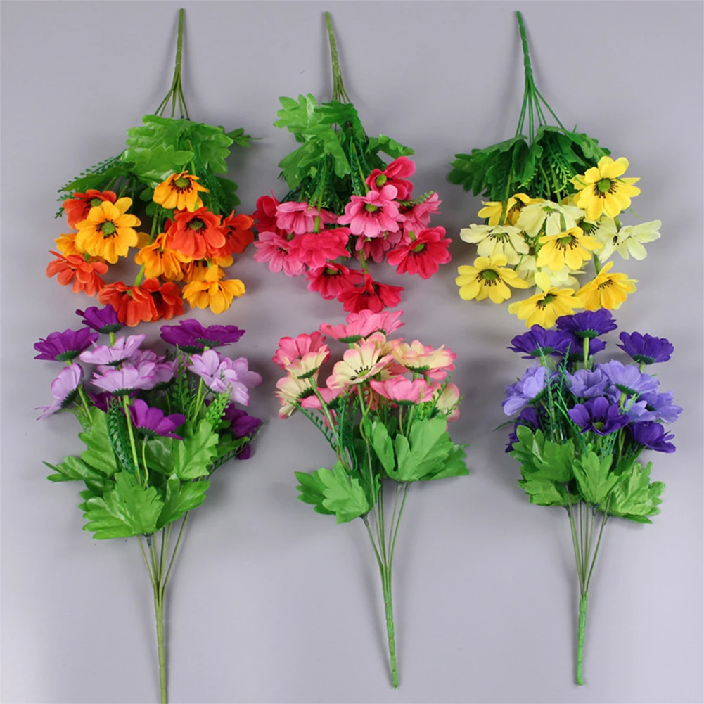1 Bouquet 14 Heads Artificial Flowers Plastic Fake Silk Daisy Flower Wedding Flower Bouquet Home Garden Party Decoration