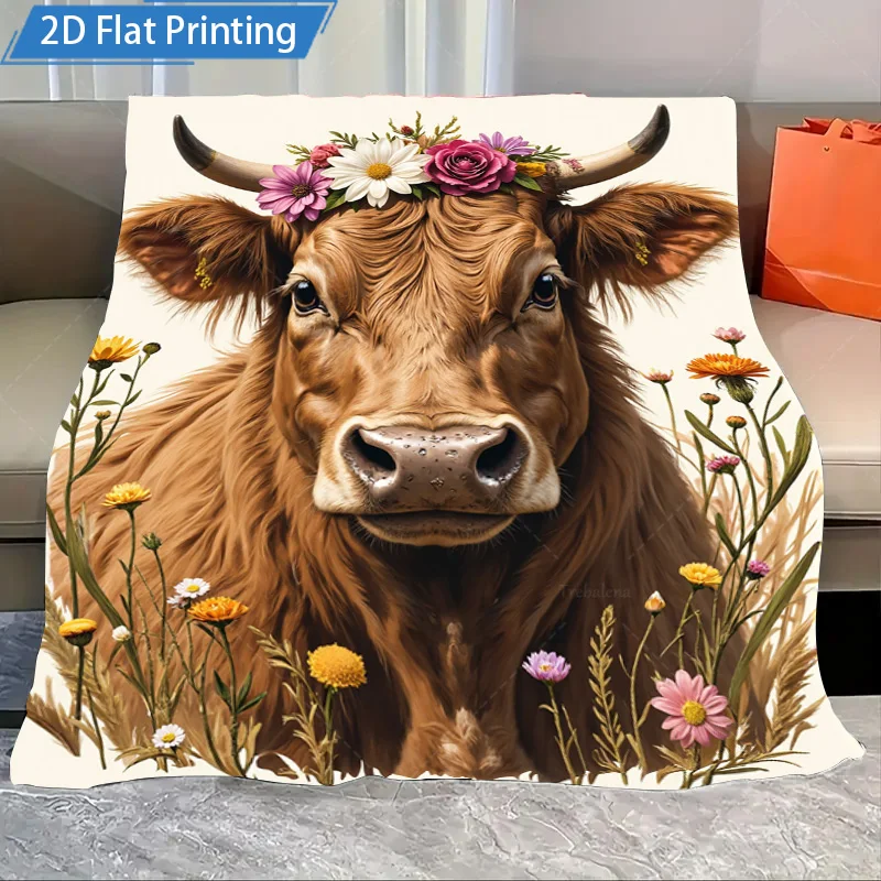 

1 шт. фланелевое одеяло с цветочным принтом коровы - уютное одеяло в стиле фермерского дома для домашнего декора