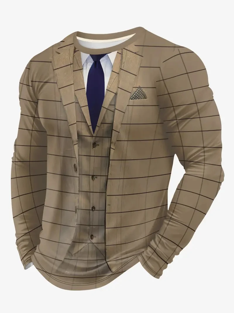 تأثيري بدلة واقعية سهرة ثلاثية الأبعاد طباعة تي شيرت الرجال طويلة الأكمام عادية موضة تي شيرت البلوز تنفس الشارع الشهير بلايز #1