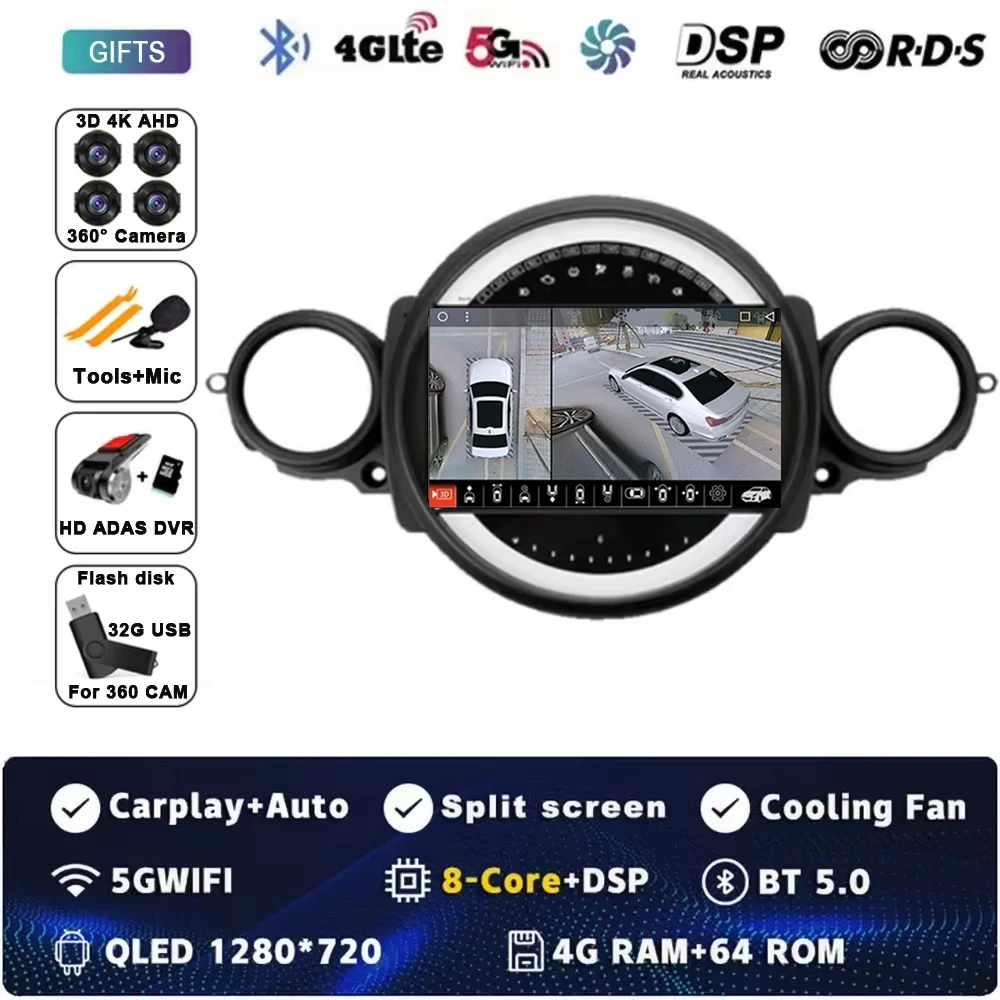 Android 15 Voor BMW MINI COOPER R56 R60 2007-2014 2 K QLED Android Autoradio Multimedia stereo Speler AI Voice CarPlay Head Unit