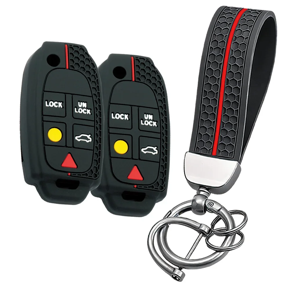 Soft Silicone Flip Key Fob Case Keychain Fit VOLVO S60 S80 V70 XC90 Auto Remote Key Replacement Protective Cover Shell