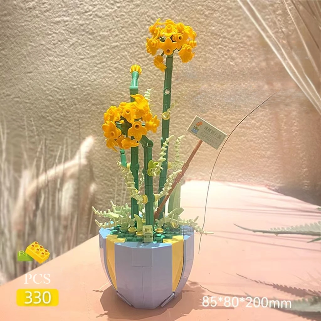 

2086 DIY Flower Building Blocks Bonsai Garden Romantic Office Decoration Potted Plant Model Set Children's Toys